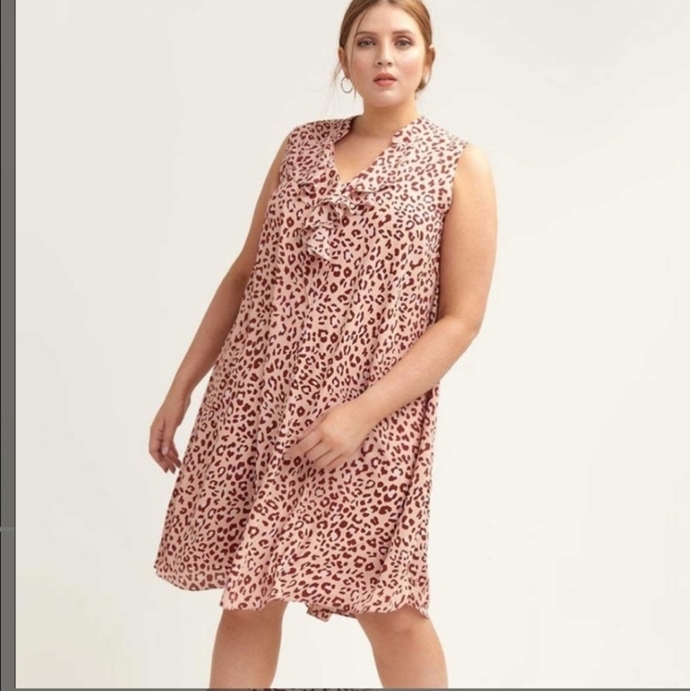 EUC Animal Print Swing Dress with Ruffle Detail